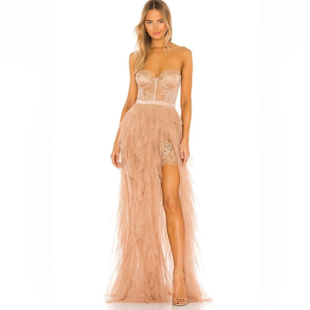 For Love And Lemon REVOLVE Bustier Gown in Warm Taupe NWT